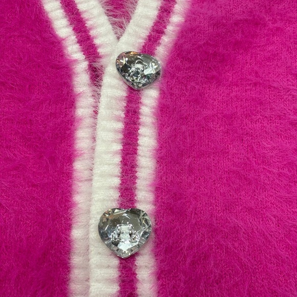 Barbie Halloween Costume Pink Cardigan Sweater Adult Heart Women’s Size Large - Picture 10 of 16